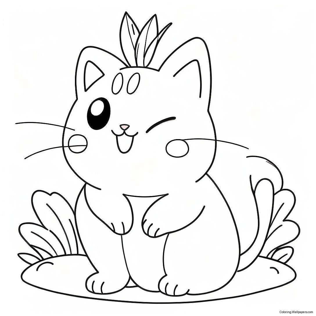 Cute Cat Pokemon With Flowers Coloring Page 27272