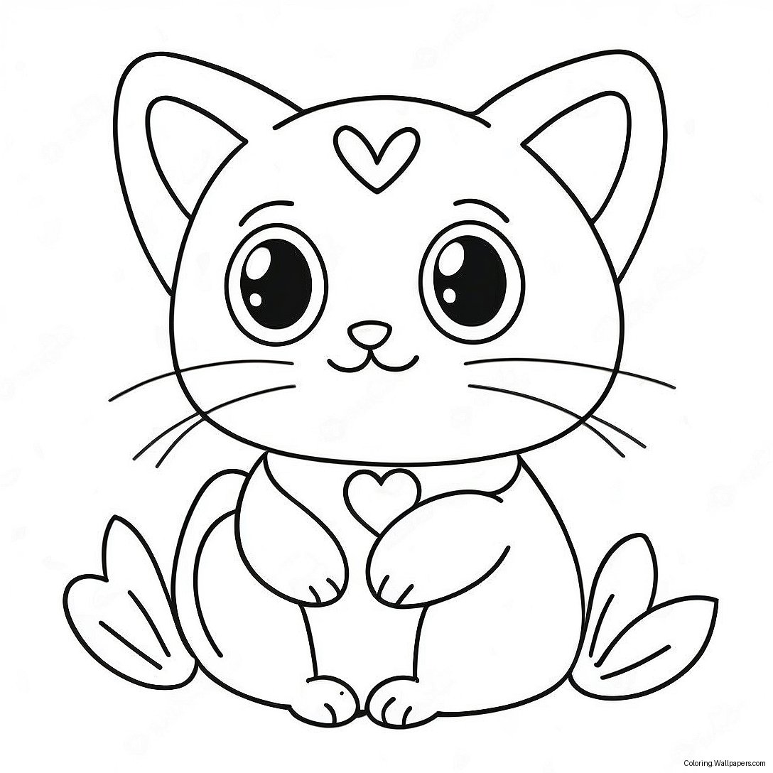 Cute Cat Valentine With Hearts Coloring Page 19009