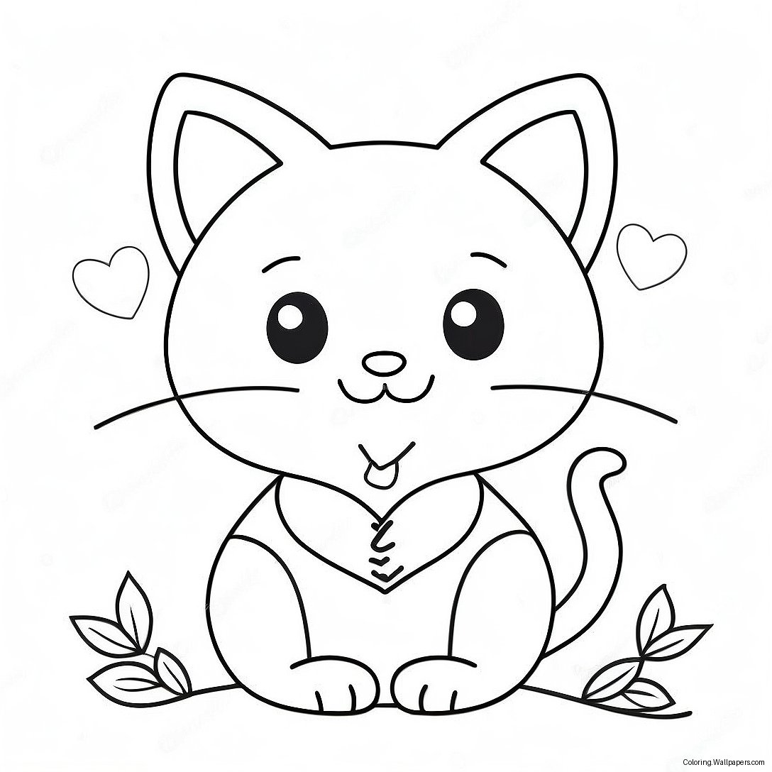 Cute Cat Valentine With Hearts Coloring Page 19010