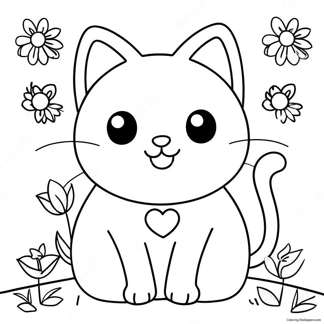 Niedliche Katze Mit Bunten Blumen Ausmalbild 48352