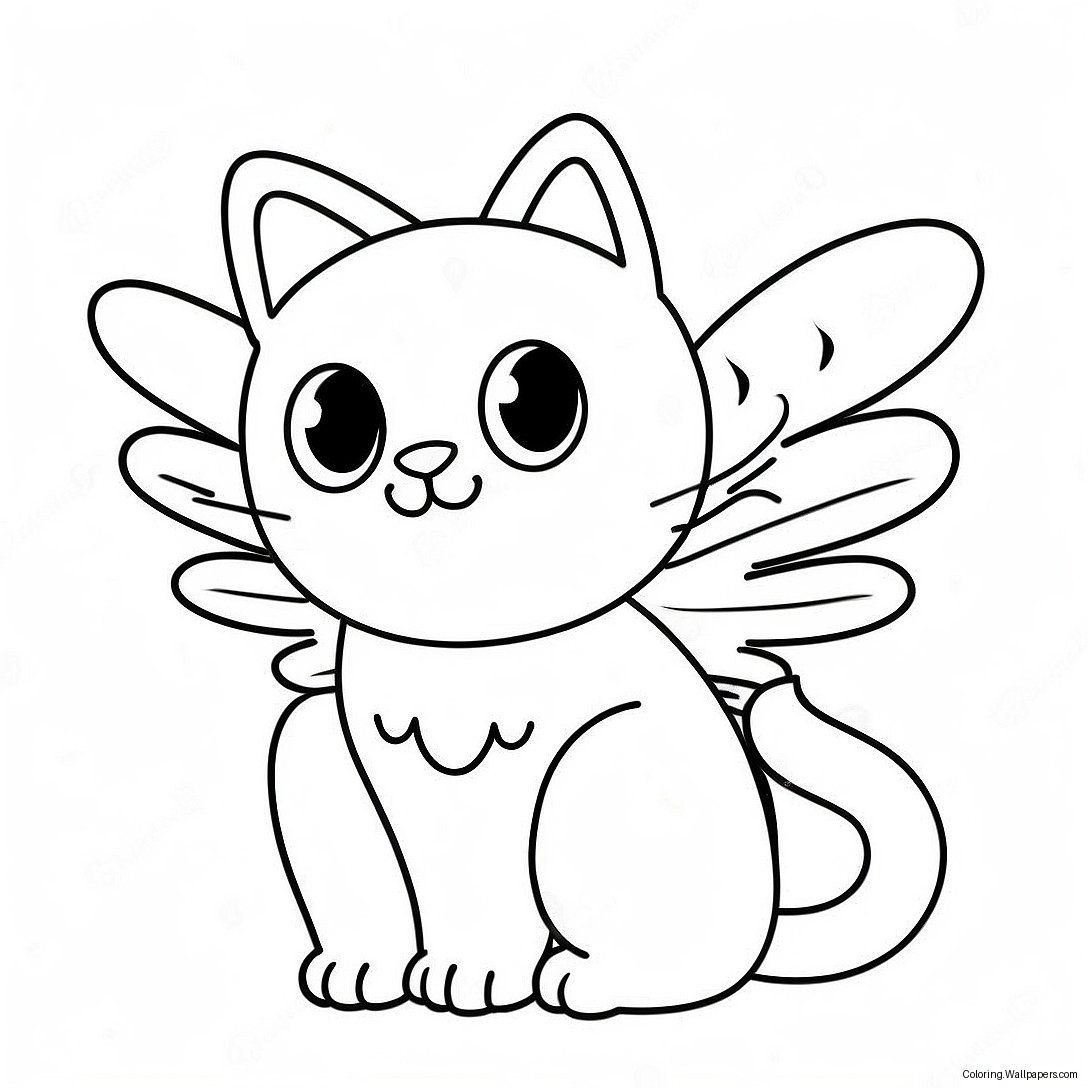 Cute Cat With Colorful Wings Coloring Page 32869