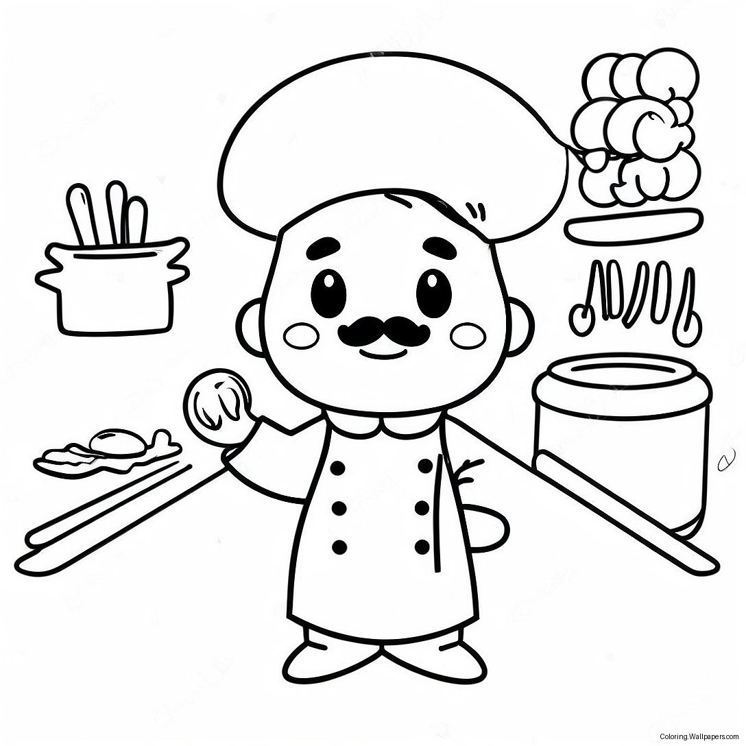 Cute Chef In Kitchen Coloring Page 4182