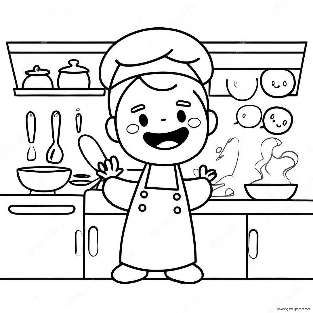 Cute Chef In Kitchen Coloring Page 4183