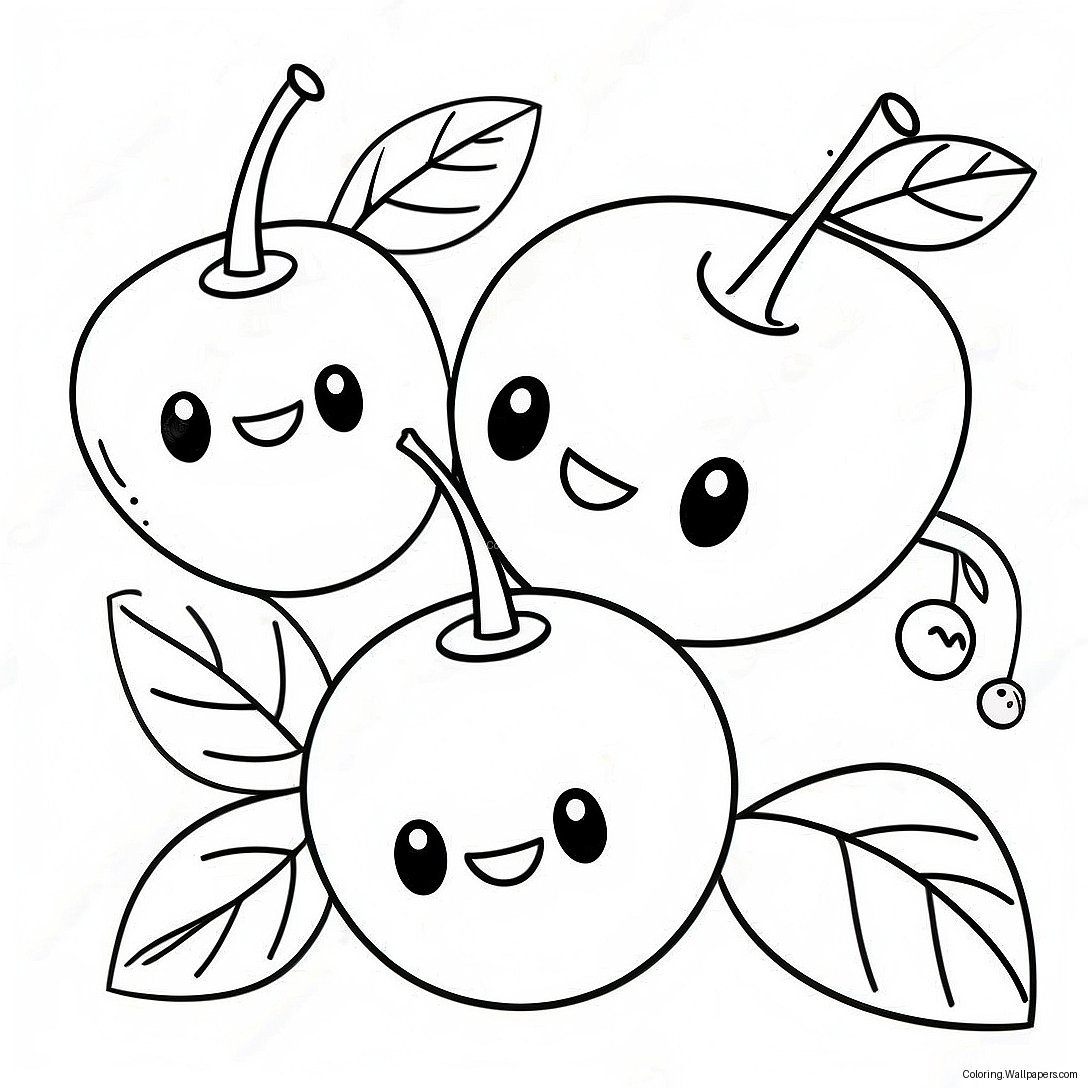 Cute Cherries With Faces Coloring Page 7001