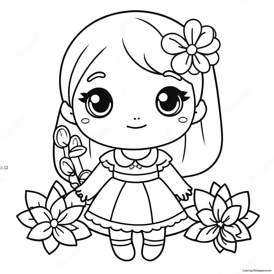 Söt Chibi-Tjej I Blommig Klänning Färgläggningssida 26033