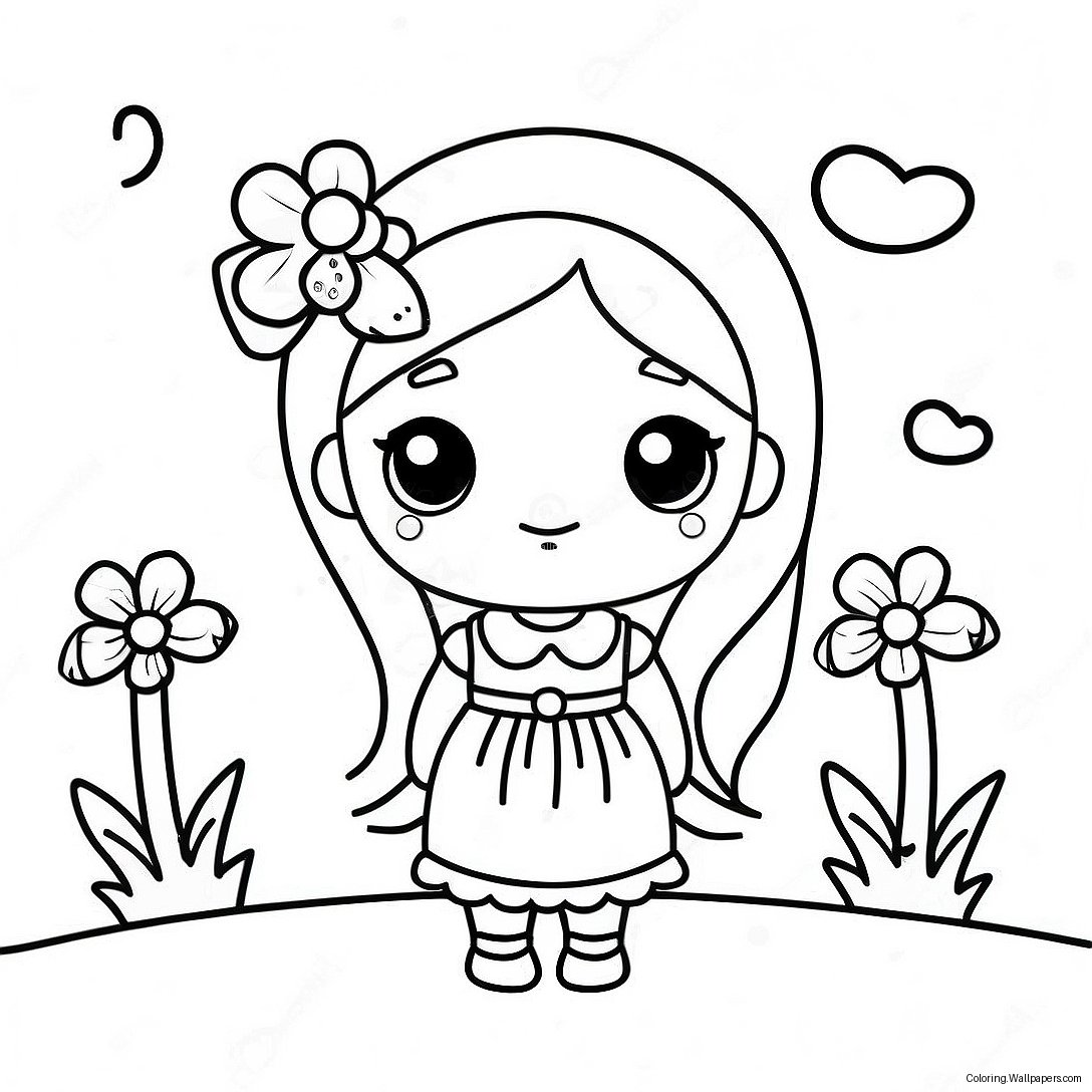 Schattig Chibi Meisje In Een Bloemenjurk Kleurplaat 26035