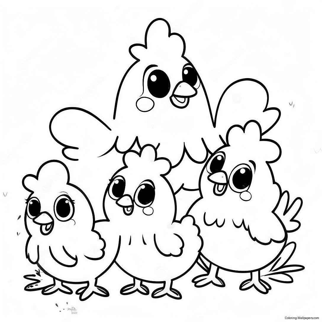 Página Para Colorear De Una Linda Familia De Pollos 29997