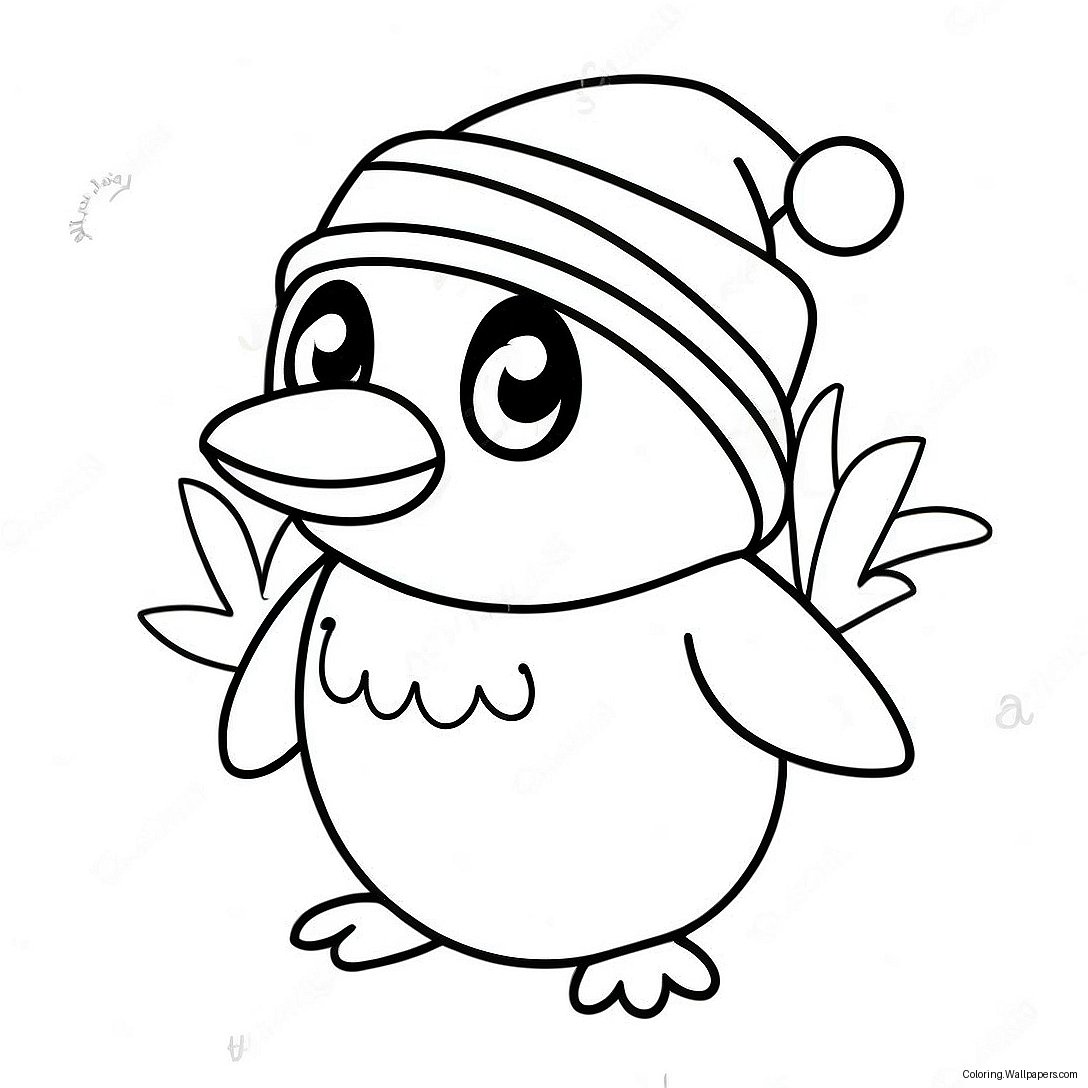 Página Para Colorear De Pingüino Navideño Lindo Con Gorro De Santa 55671