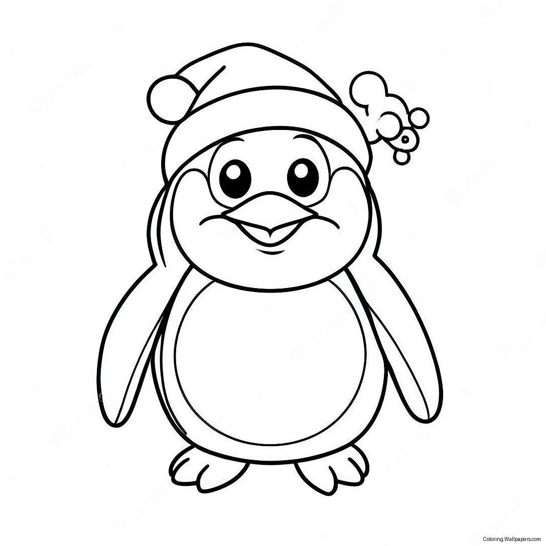 Página Para Colorear De Pingüino Navideño Lindo Con Gorro De Santa 55672