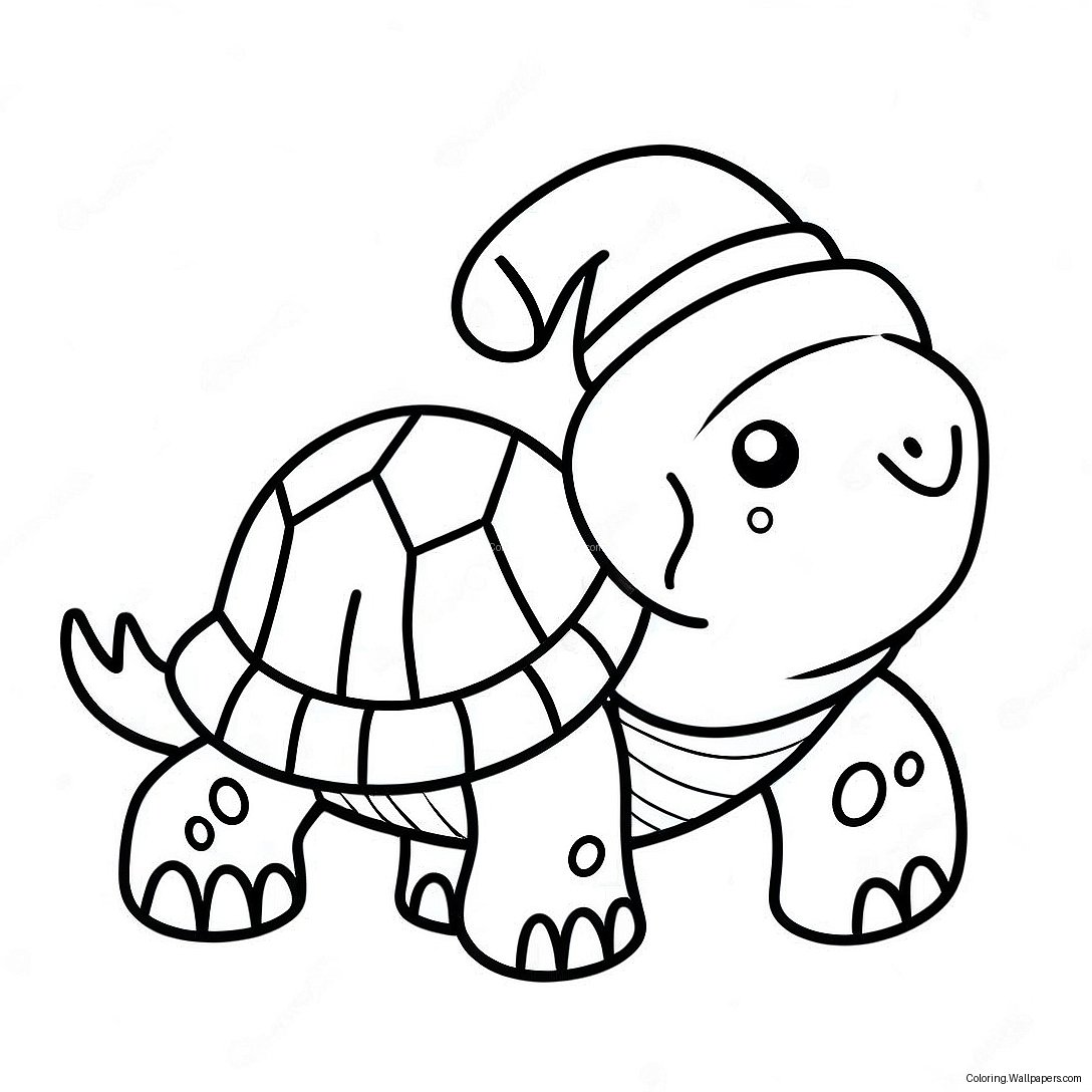 Cute Christmas Turtle With Santa Hat Coloring Page 47795