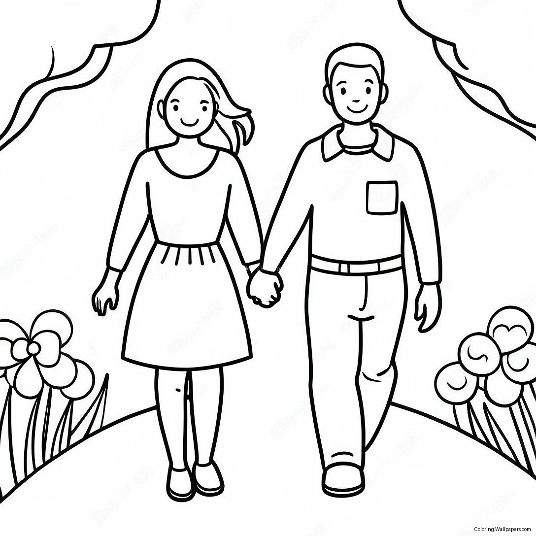 Cute Couple Holding Hands Coloring Page 17481