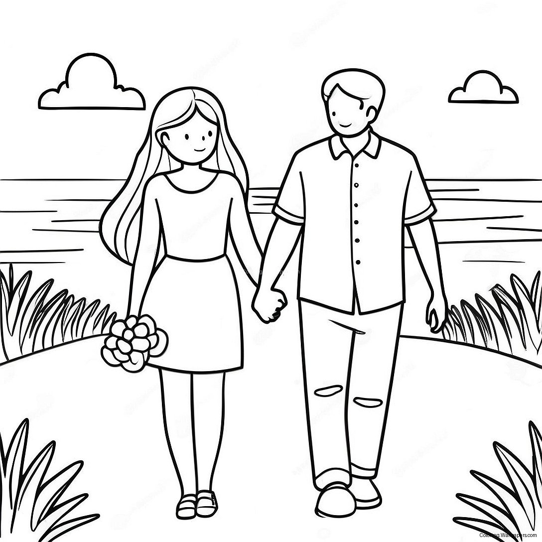 Cute Couple Holding Hands Coloring Page 17484