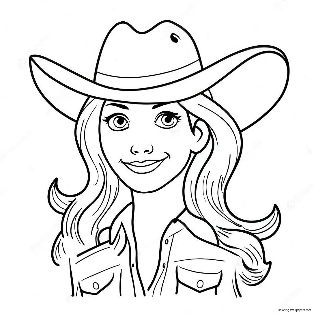 Cute Cowgirl With A Hat Coloring Page 2941