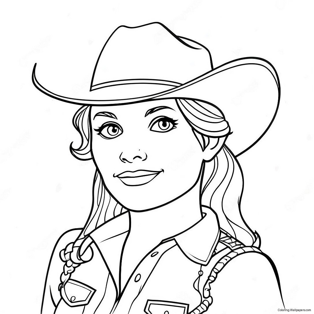 Pagina Da Colorare Di Una Carina Cowgirl Con Un Cappello 2944