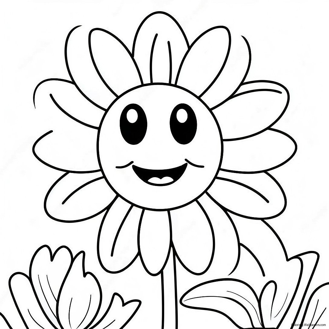 Cute Daisy With Smiling Face Coloring Page 378