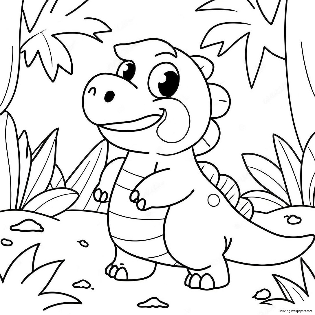 Page À Colorier De Dino Piggy Mignon Dans La Jungle 53956