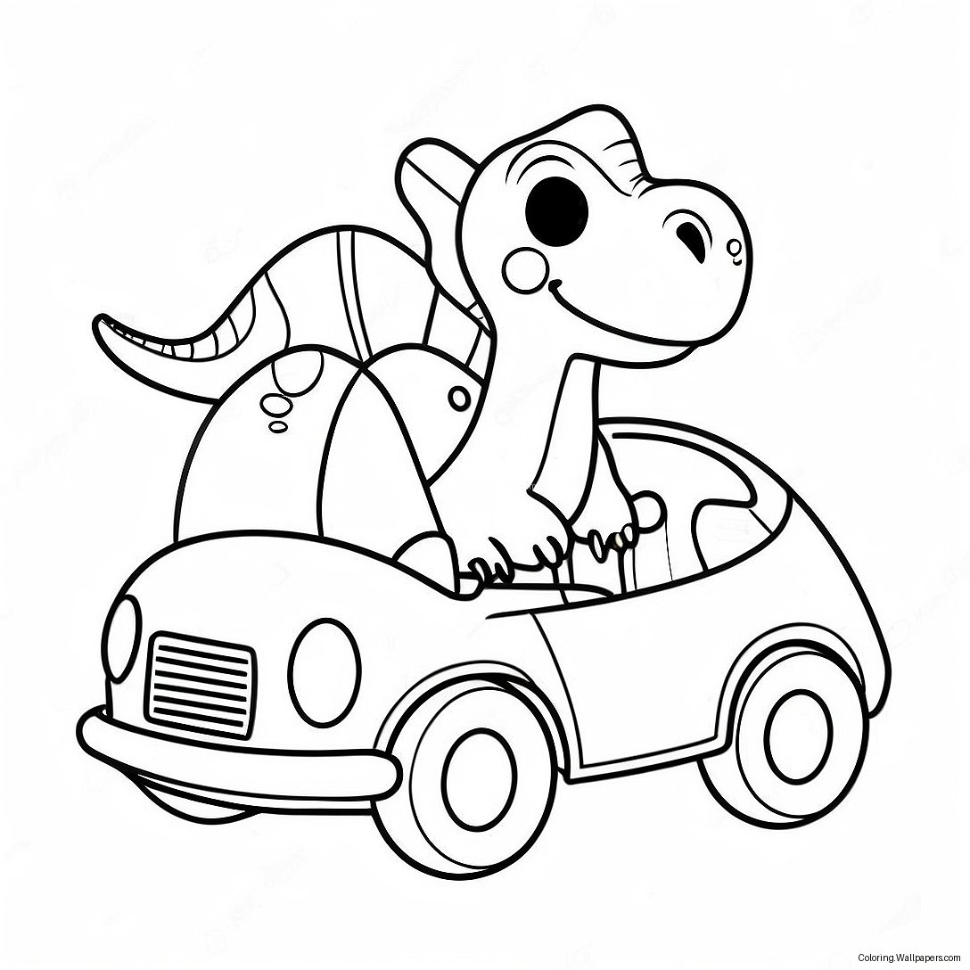 Página Para Colorir De Dinossauro Fofo Dirigindo Um Carro 49722