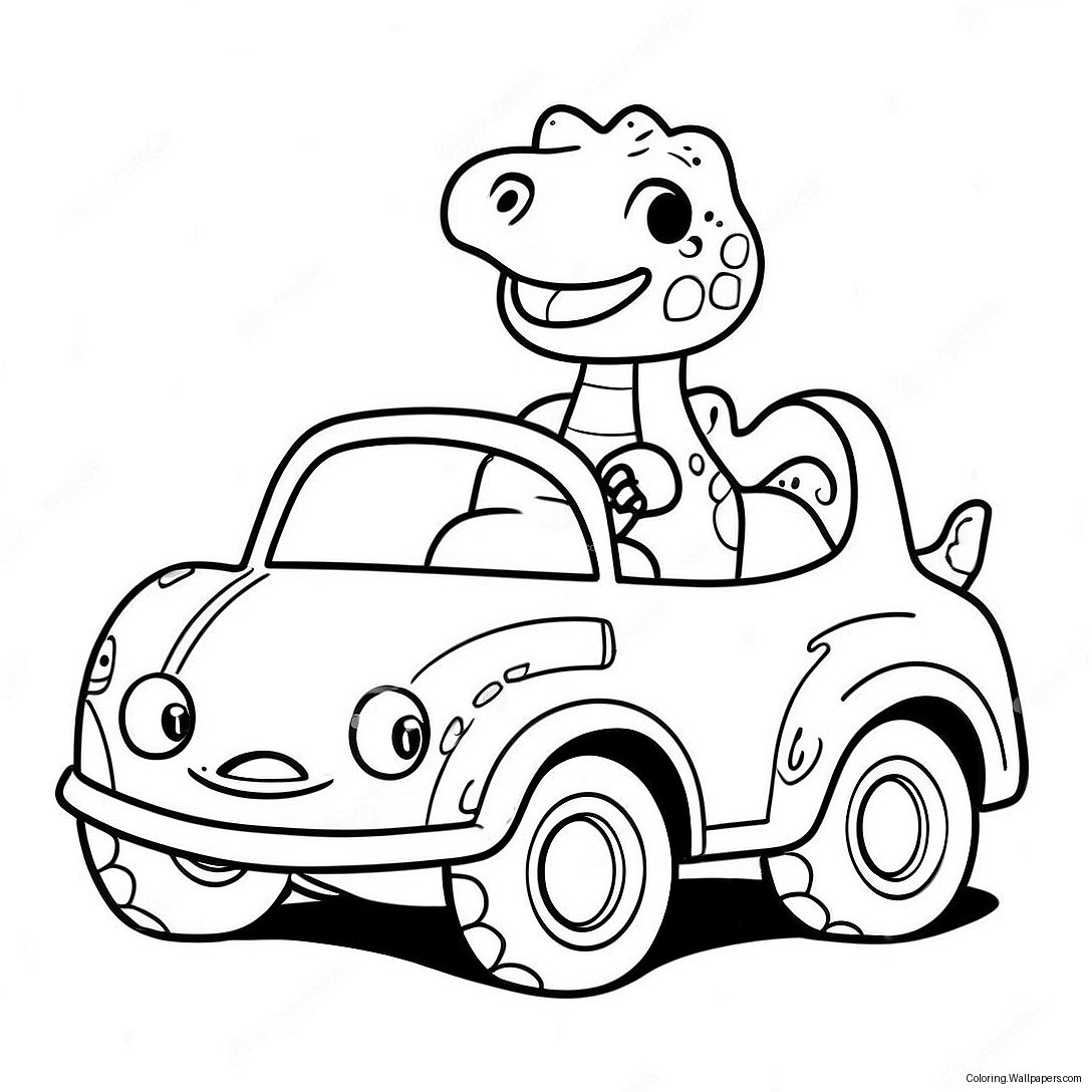 Cute Dinosaur Driving A Car Coloring Page 49724