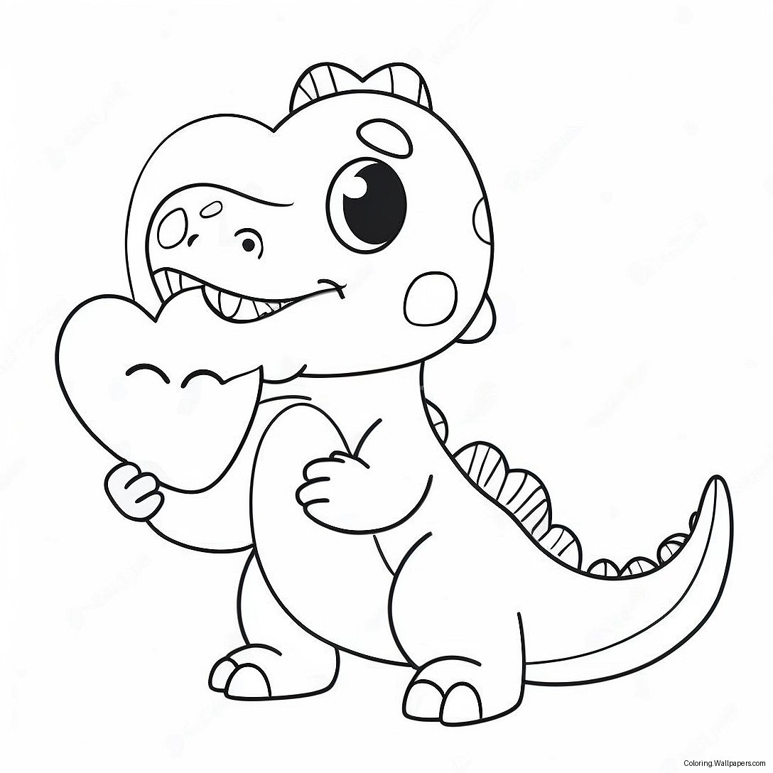 Cute Dinosaur Holding Heart Coloring Page 22617