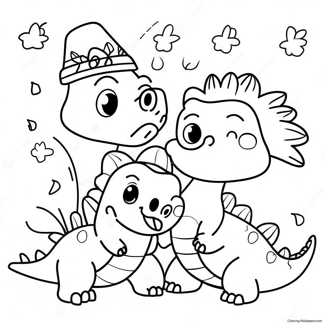 Cute Dinosaurs Celebrating Thanksgiving Coloring Page 53907