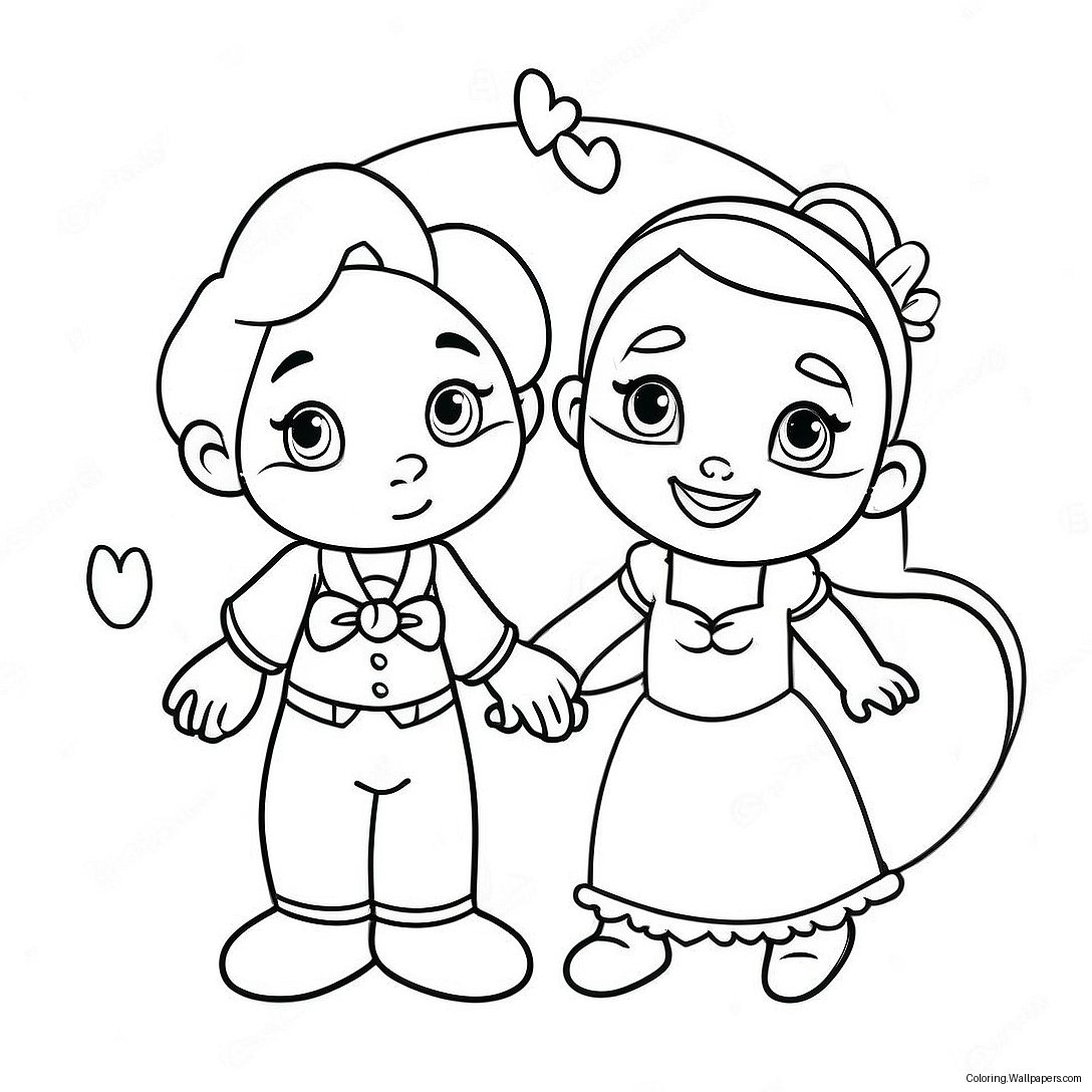 Cute Disney Couples Valentines Coloring Page 29424