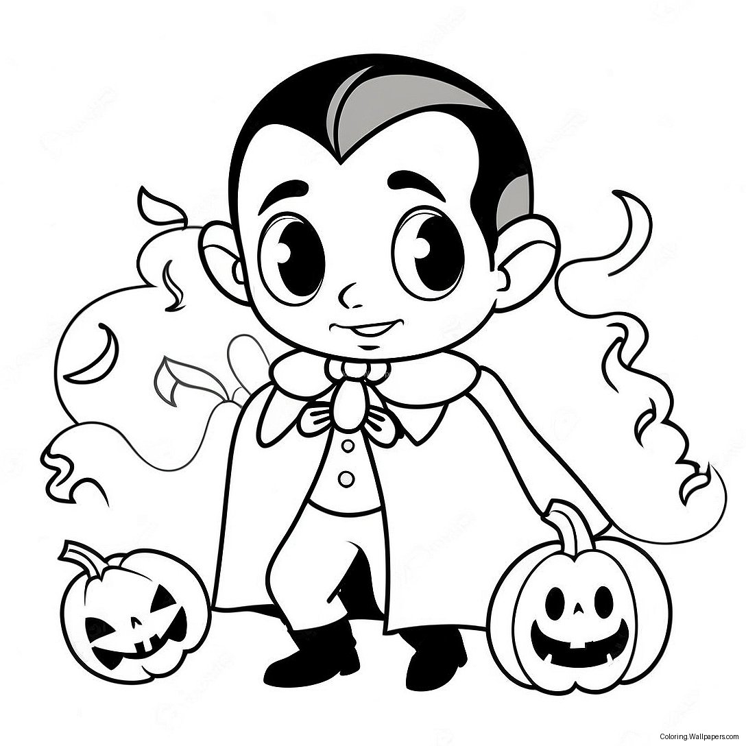 Cute Dracula With A Pumpkin Coloring Page 20329