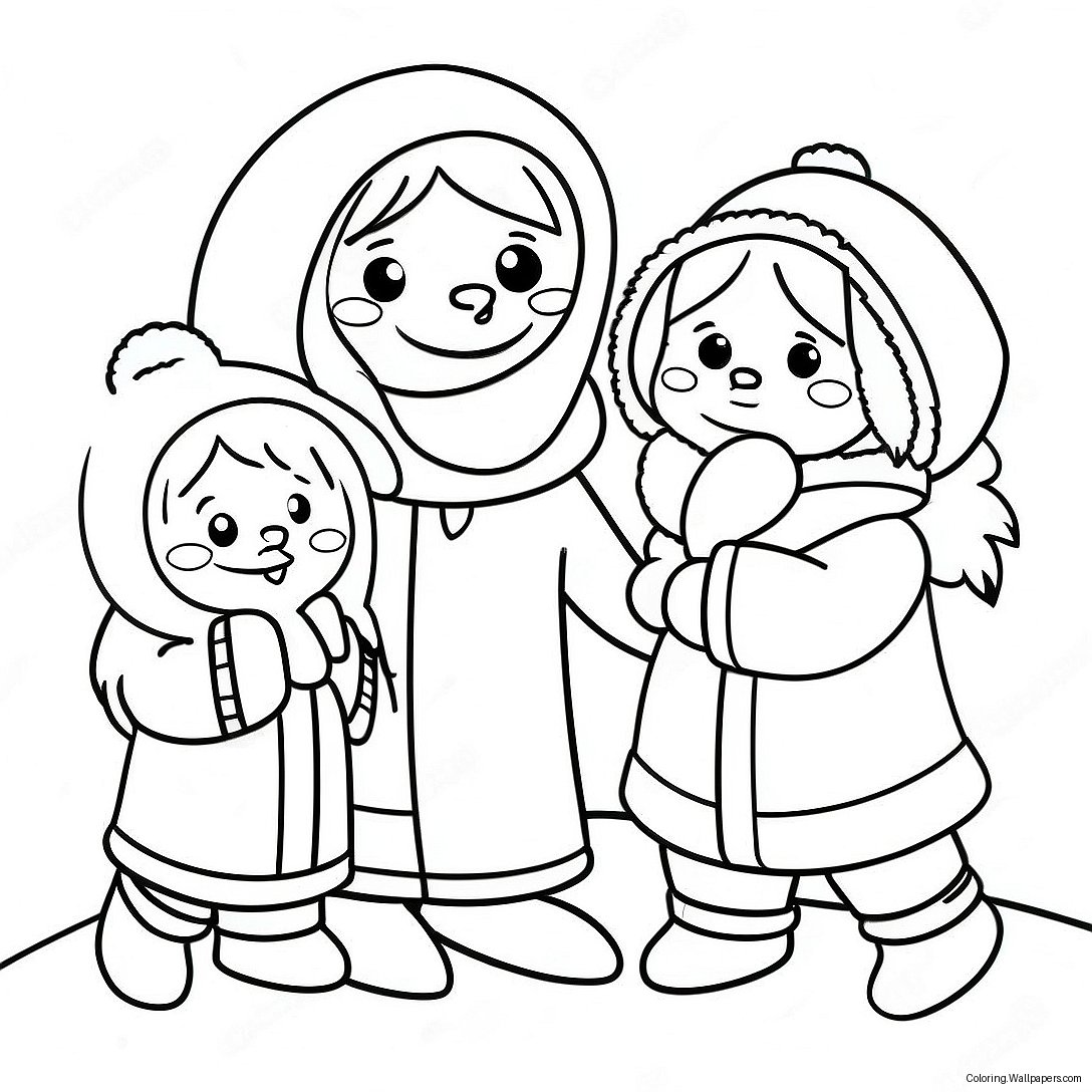 Schattige Eskimo Familie Kleurplaat 21694