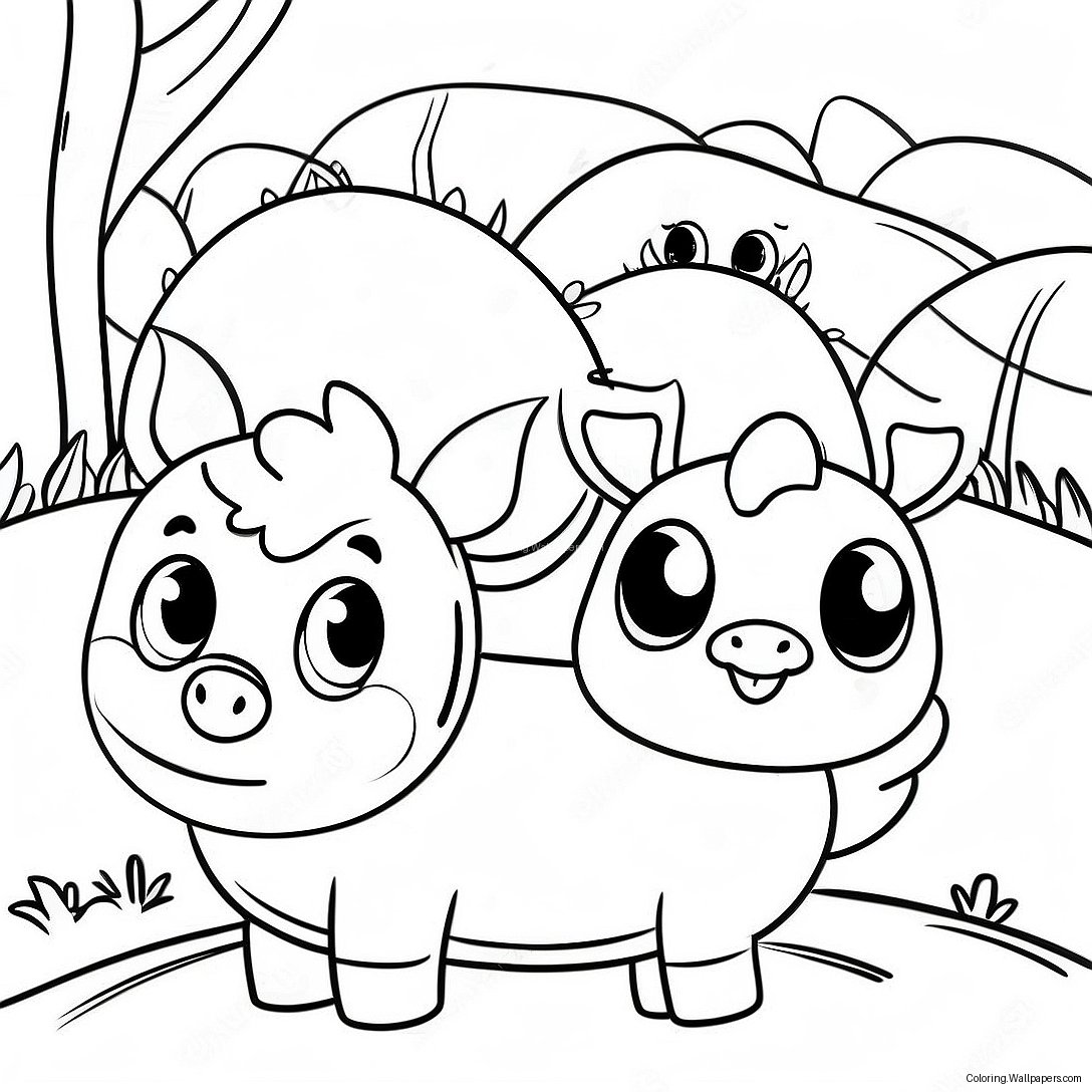 Cute Farm Animals Around Hay Coloring Page 56047