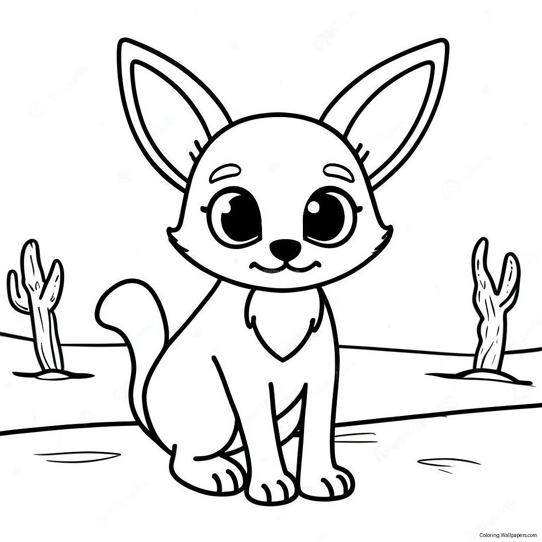 Cute Fennec Fox In Desert Coloring Page 19034