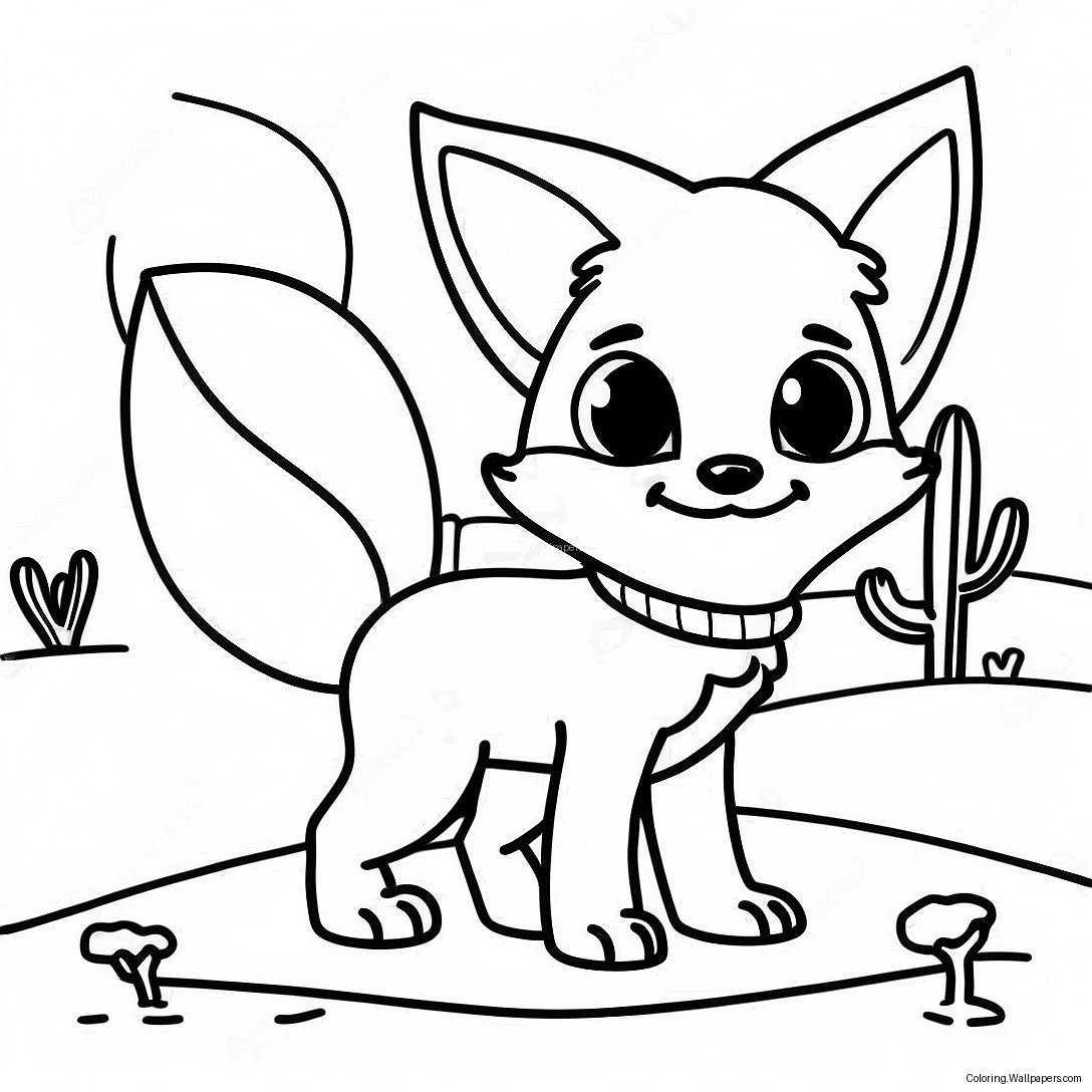 Cute Fennec Fox In Desert Coloring Page 19035