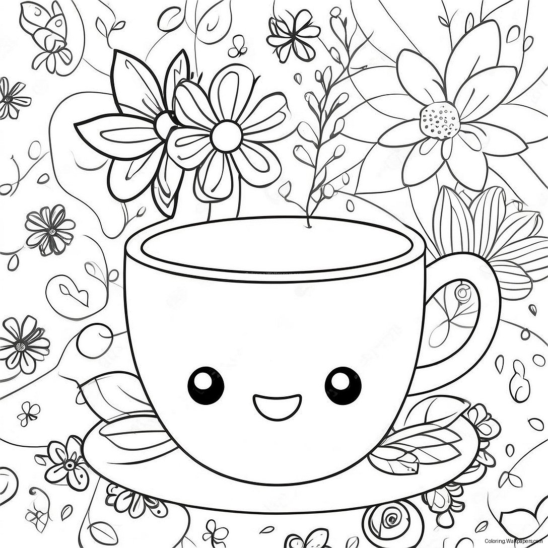 Cute Floral Tea Cup Coloring Page 14781