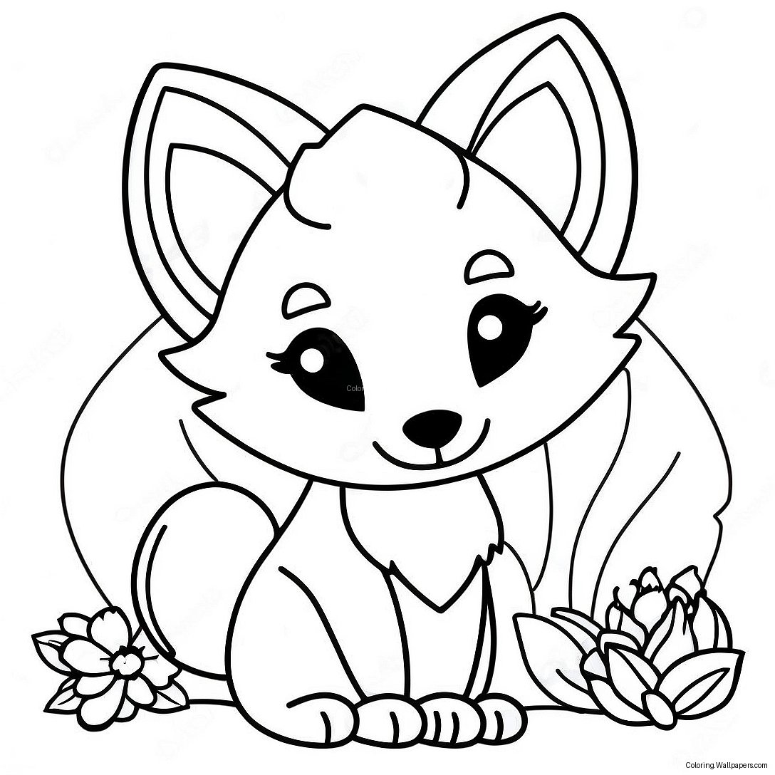 Cute Foxy With Flowers Coloring Page 22677