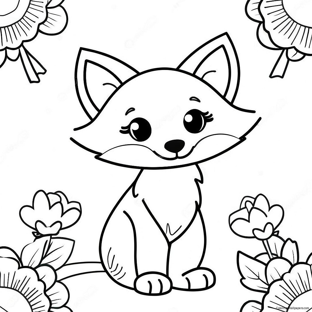 Cute Foxy With Flowers Coloring Page 22679