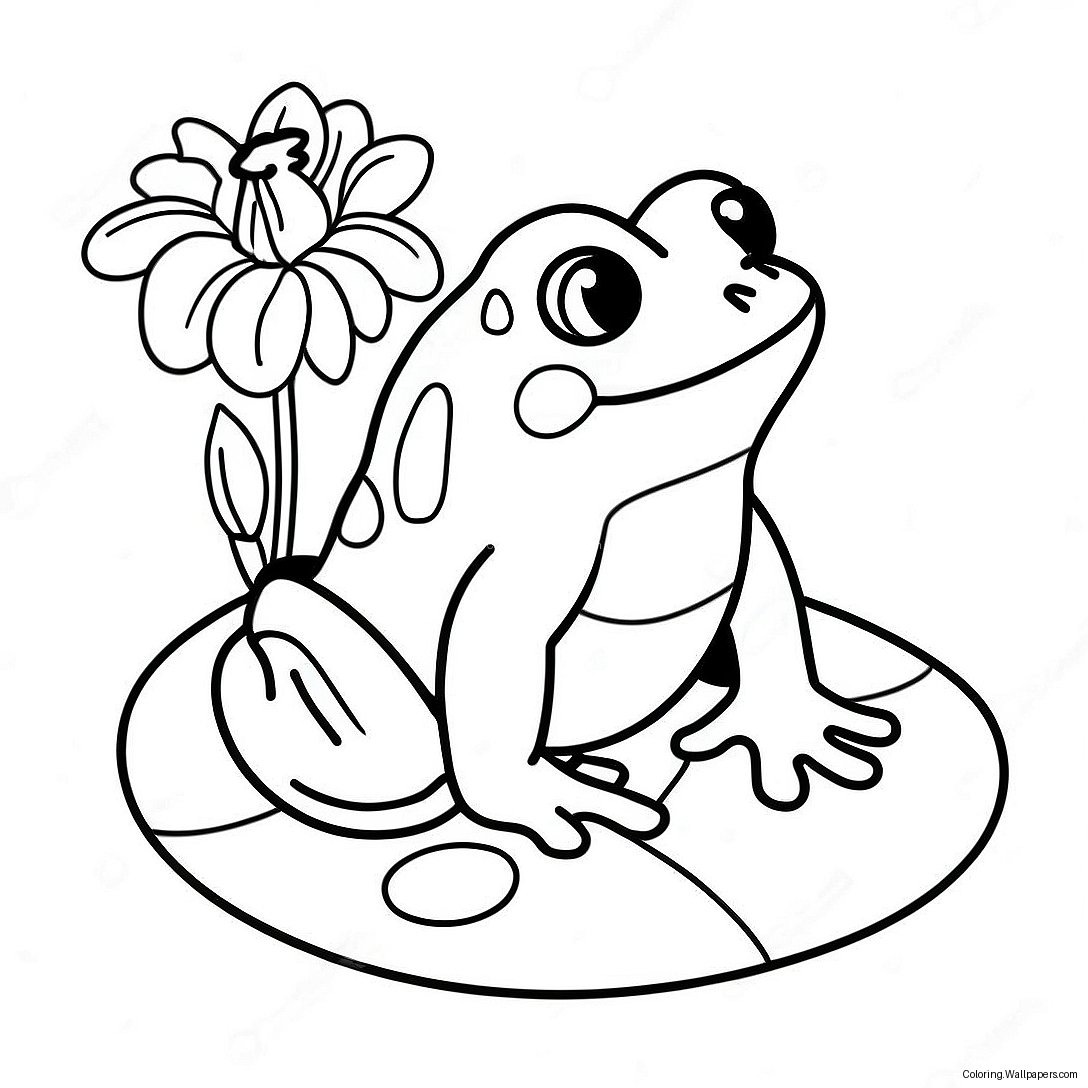 Cute Frog On A Lily Pad Coloring Page 33910