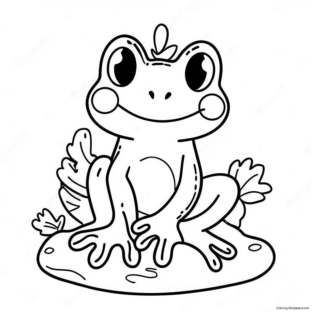 Cute Frog Sitting On A Colorful Mushroom Coloring Page 12981