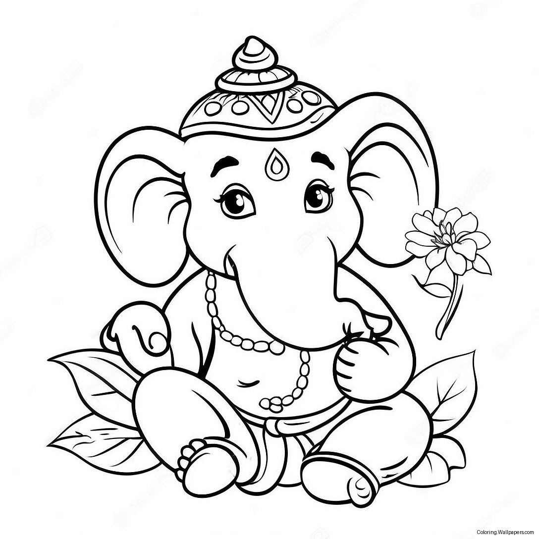 Page À Colorier Ganesha Mignon Avec Des Fleurs 39071