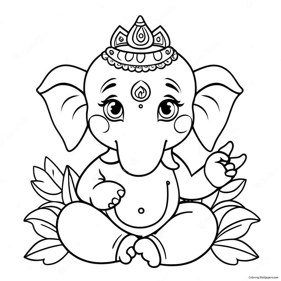 Página Para Colorear De Ganesha Linda Con Flores 39072