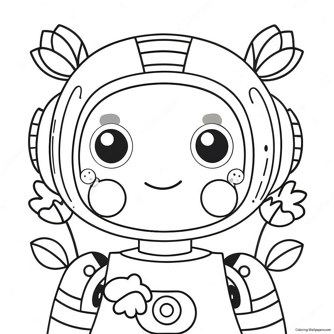 Cute Girl Robot With Flowers Coloring Page 53921