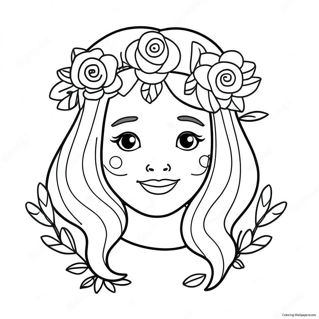 Cute Girl With Flower Crown Coloring Page 17353