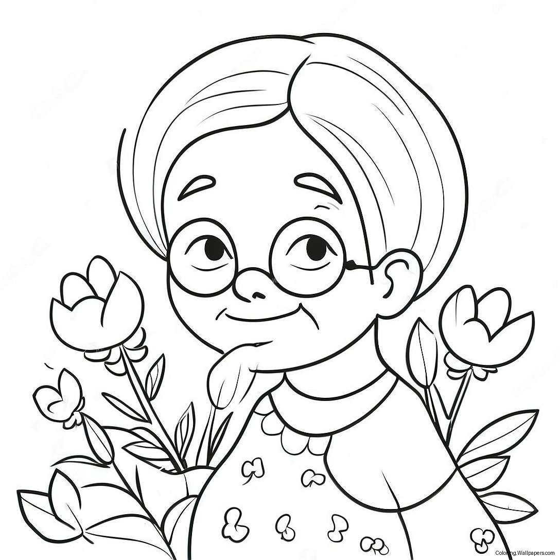 Cute Grandma With Flowers Coloring Page 5540