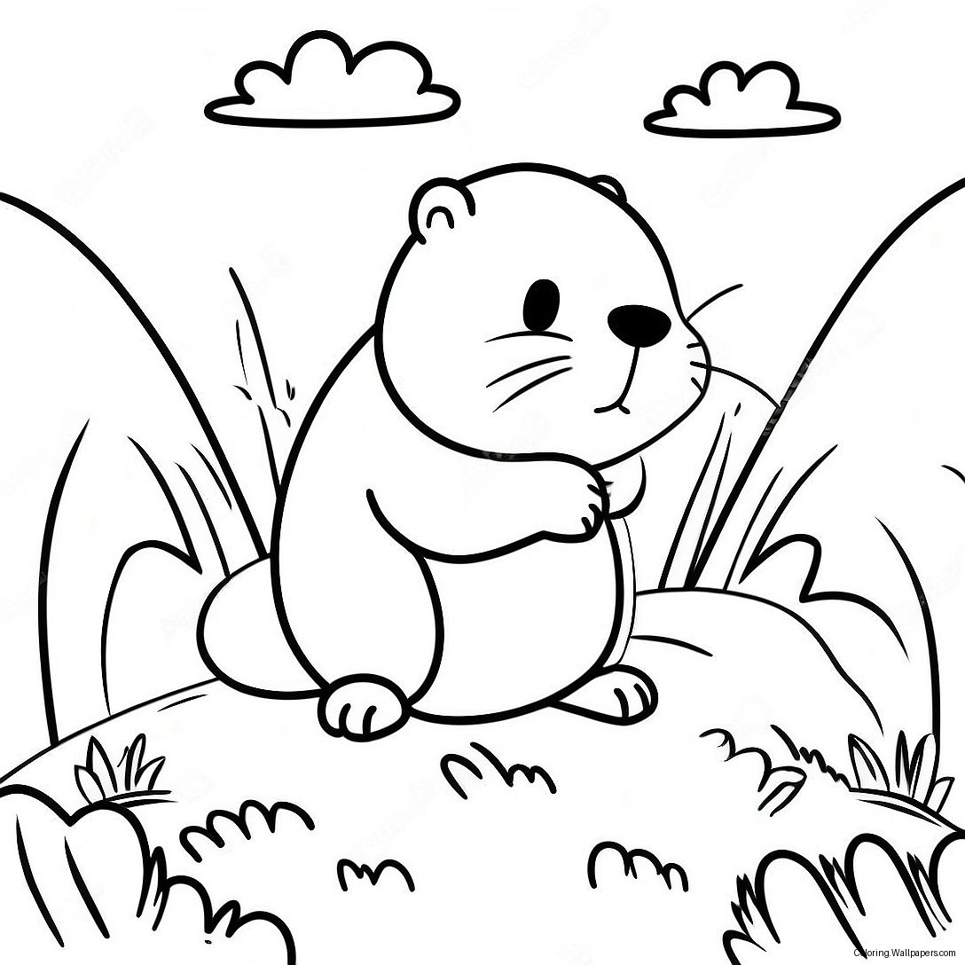 Cute Groundhog Peeking Out Of Burrow Coloring Page 52493