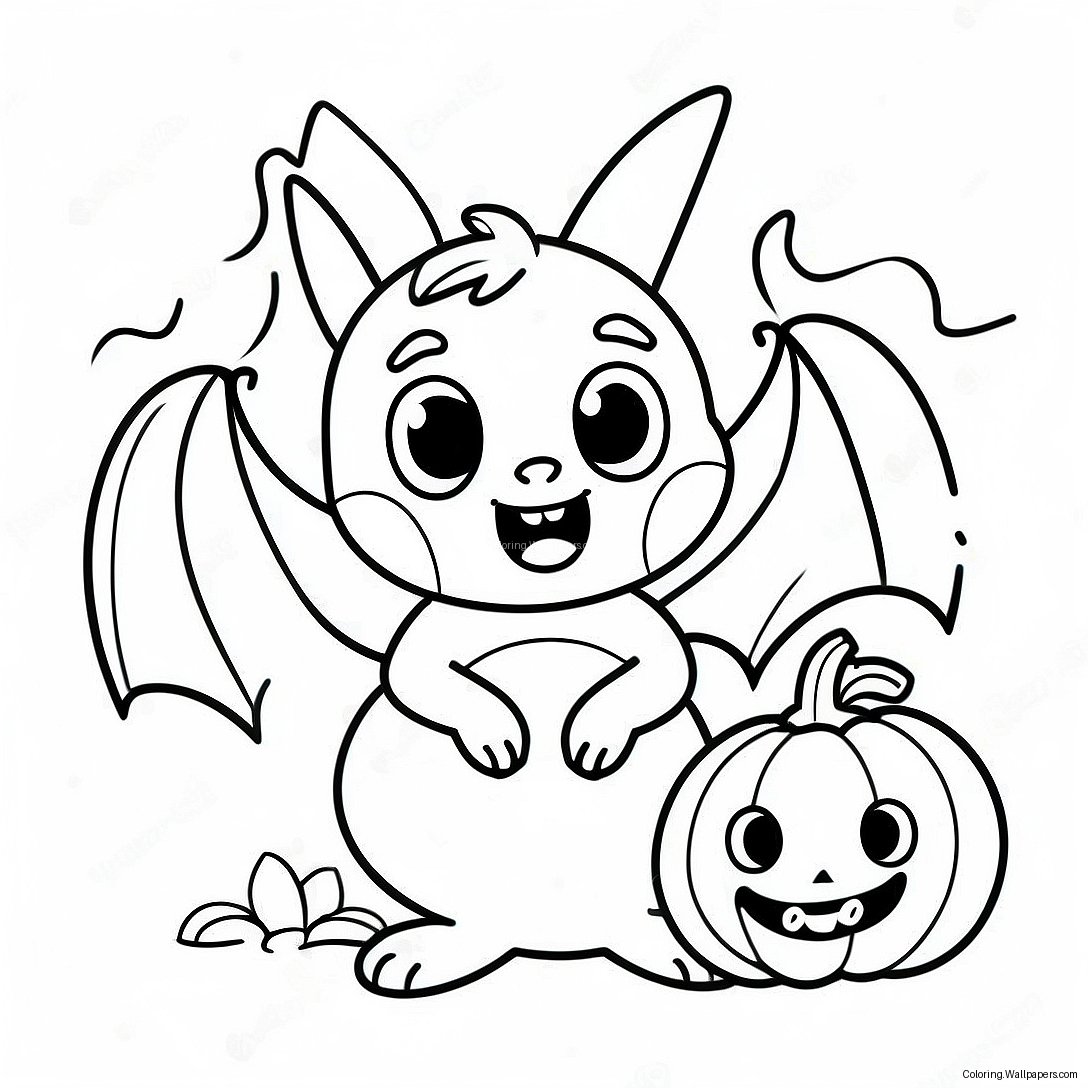 Página Para Colorear De Un Lindo Murciélago De Halloween Con Calabaza 9445