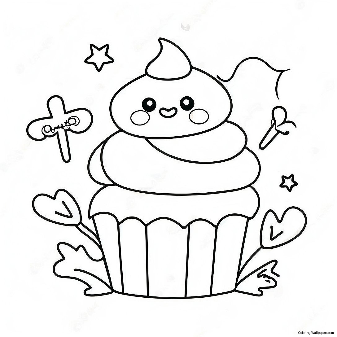 Cute Halloween Cupcake With Ghost Decoration Coloring Page 39481