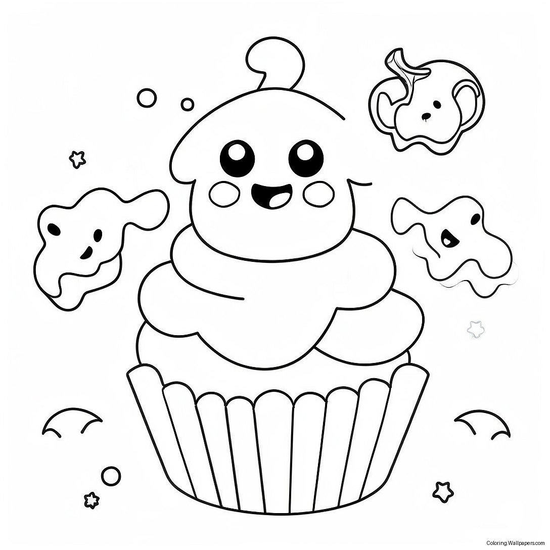 Cute Halloween Cupcake With Ghost Decoration Coloring Page 39484