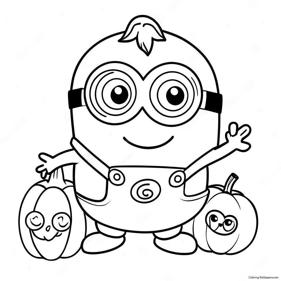 Schattige Halloween Minion Met Pompoen Kleurplaat 14837