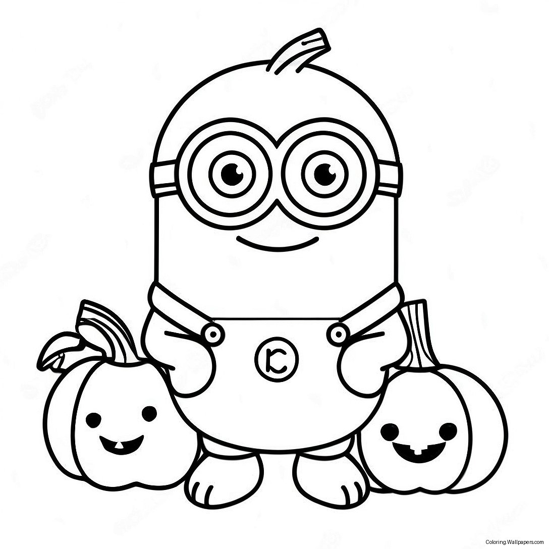 Schattige Halloween Minion Met Pompoen Kleurplaat 14838