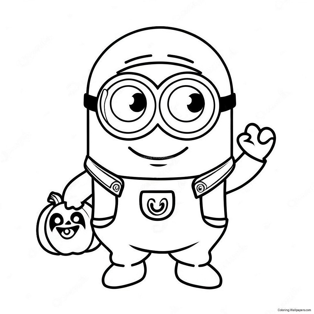 Schattige Halloween Minion Met Pompoen Kleurplaat 14839