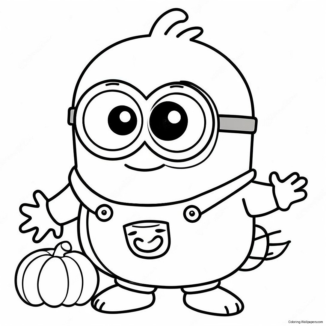 Schattige Halloween Minion Met Pompoen Kleurplaat 14840