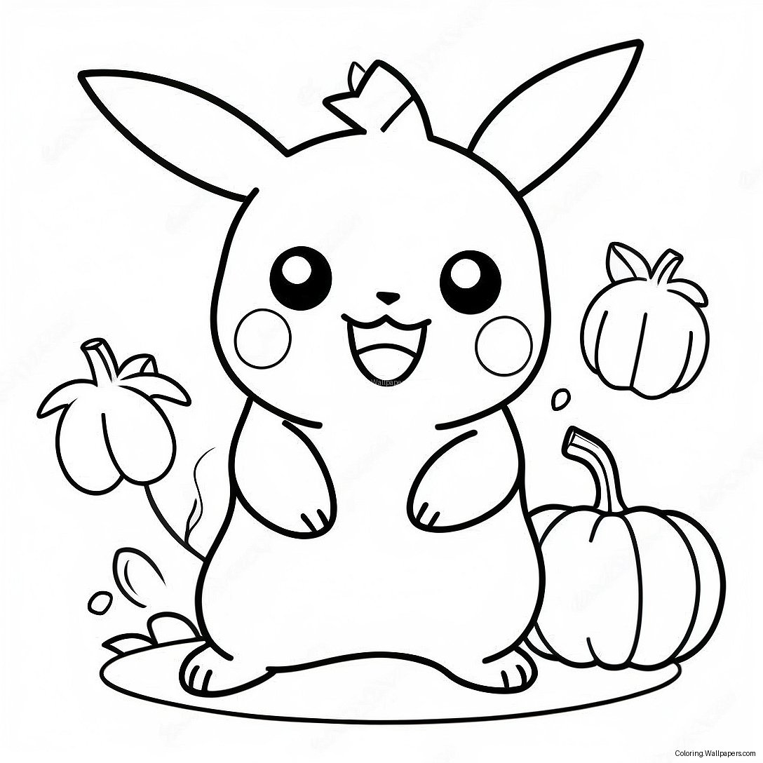 Söt Halloween Pikachu Med Pumpa Färgläggningssida 4810