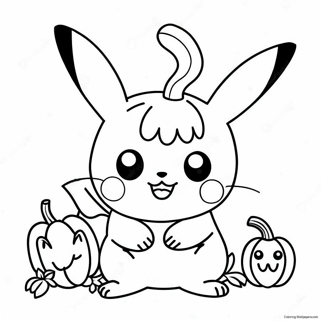 Söt Halloween Pikachu Med Pumpa Färgläggningssida 4811